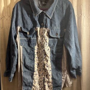 Carole Little Women’s Denim & Floral mesh button up shirt 100% cotton